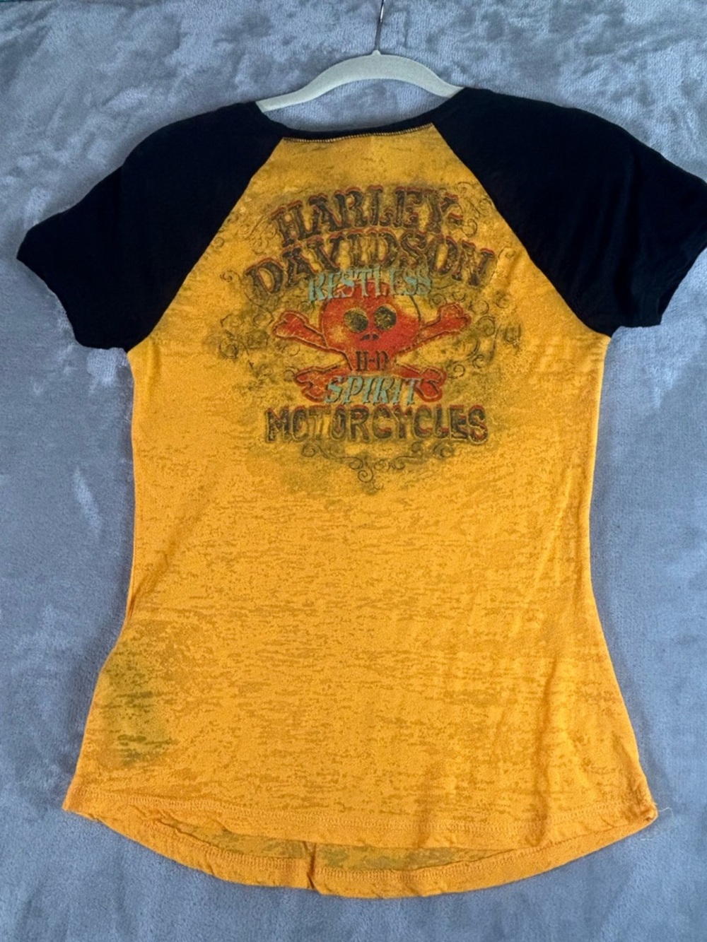 Harley Davidson Yellow & Black Raglan Graphic Tee - Picture 3 of 8